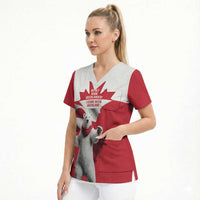 I Stand With Greenland Scrub Top Red and White Side by Side
