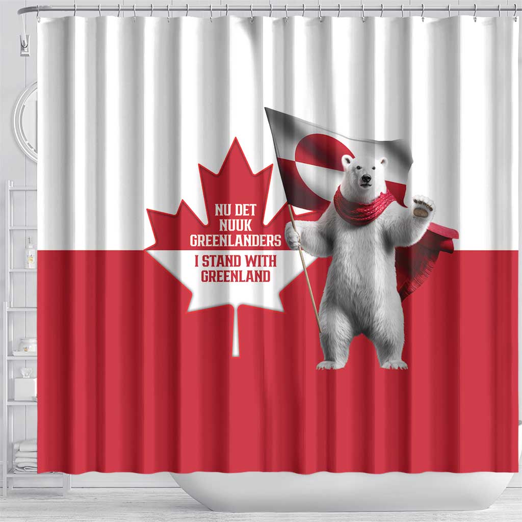 I Stand With Greenland Shower Curtain Red and White Side by Side