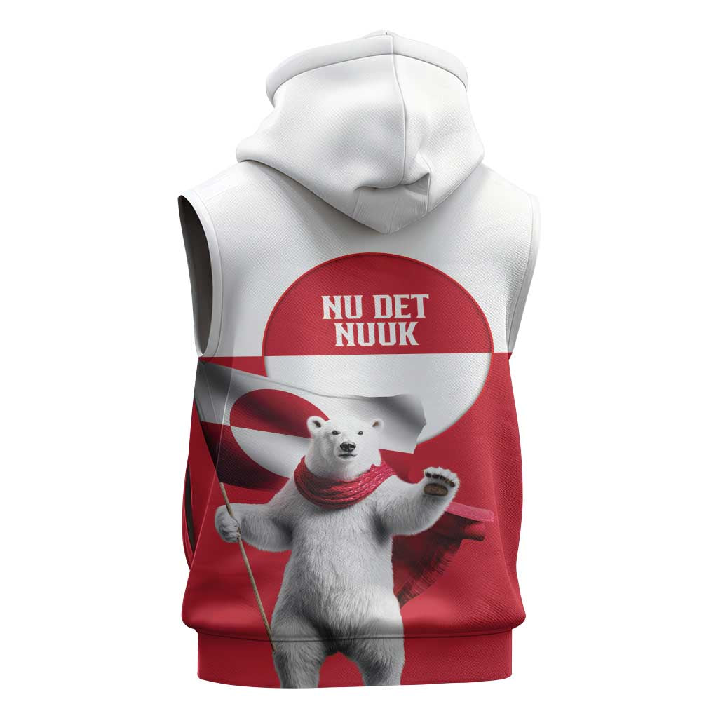 I Stand With Greenland Sleeveless Hoodie Red and White Side by Side