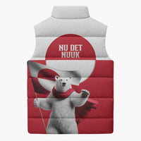 I Stand With Greenland Sleeveless Puffer Jacket Red and White Side by Side