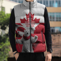 I Stand With Greenland Sleeveless Puffer Jacket Red and White Side by Side