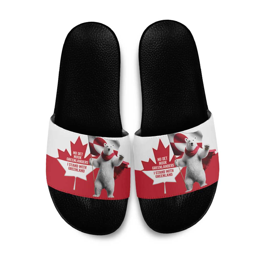 I Stand With Greenland Slide Sandals Red and White Side by Side