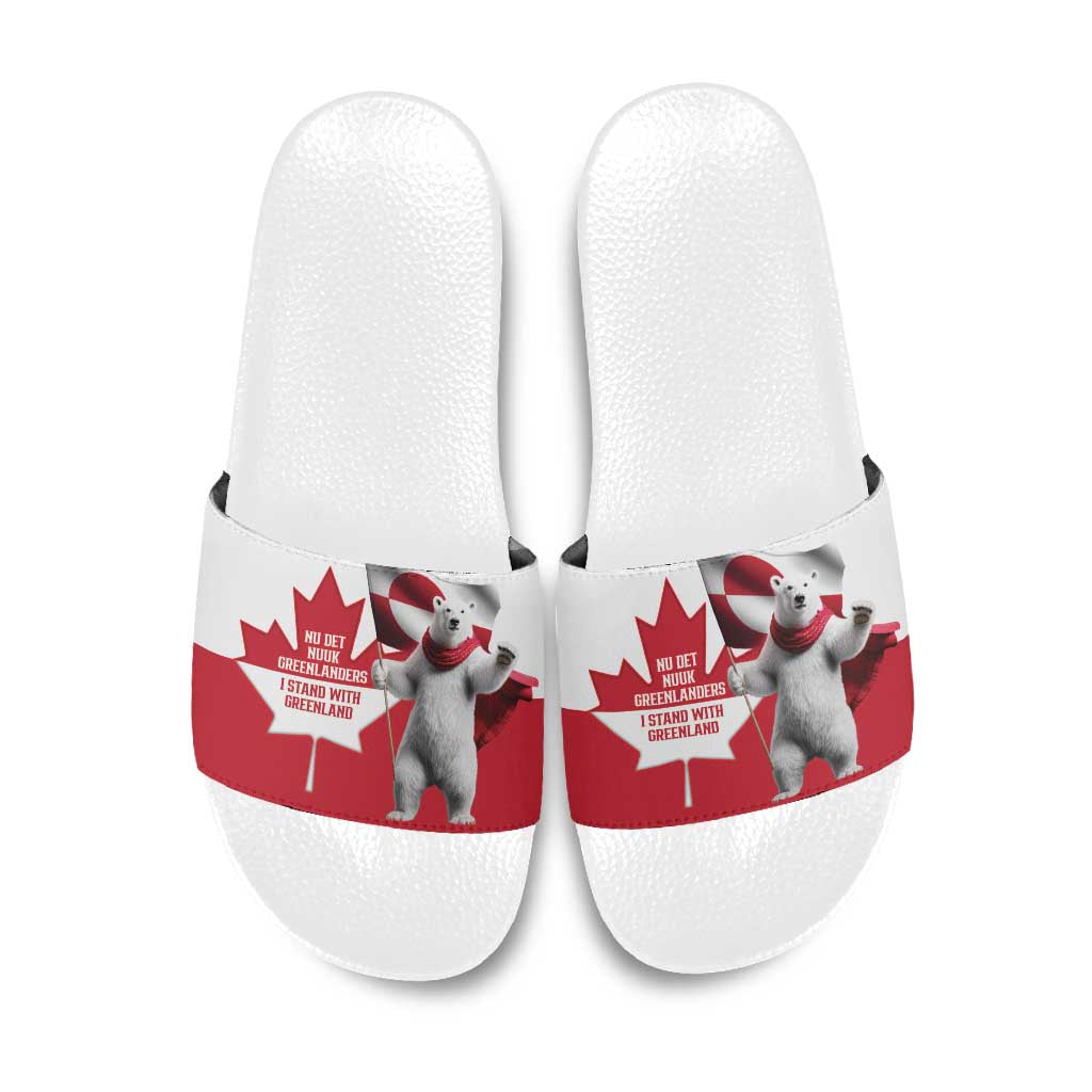 I Stand With Greenland Slide Sandals Red and White Side by Side