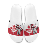 I Stand With Greenland Slide Sandals Red and White Side by Side