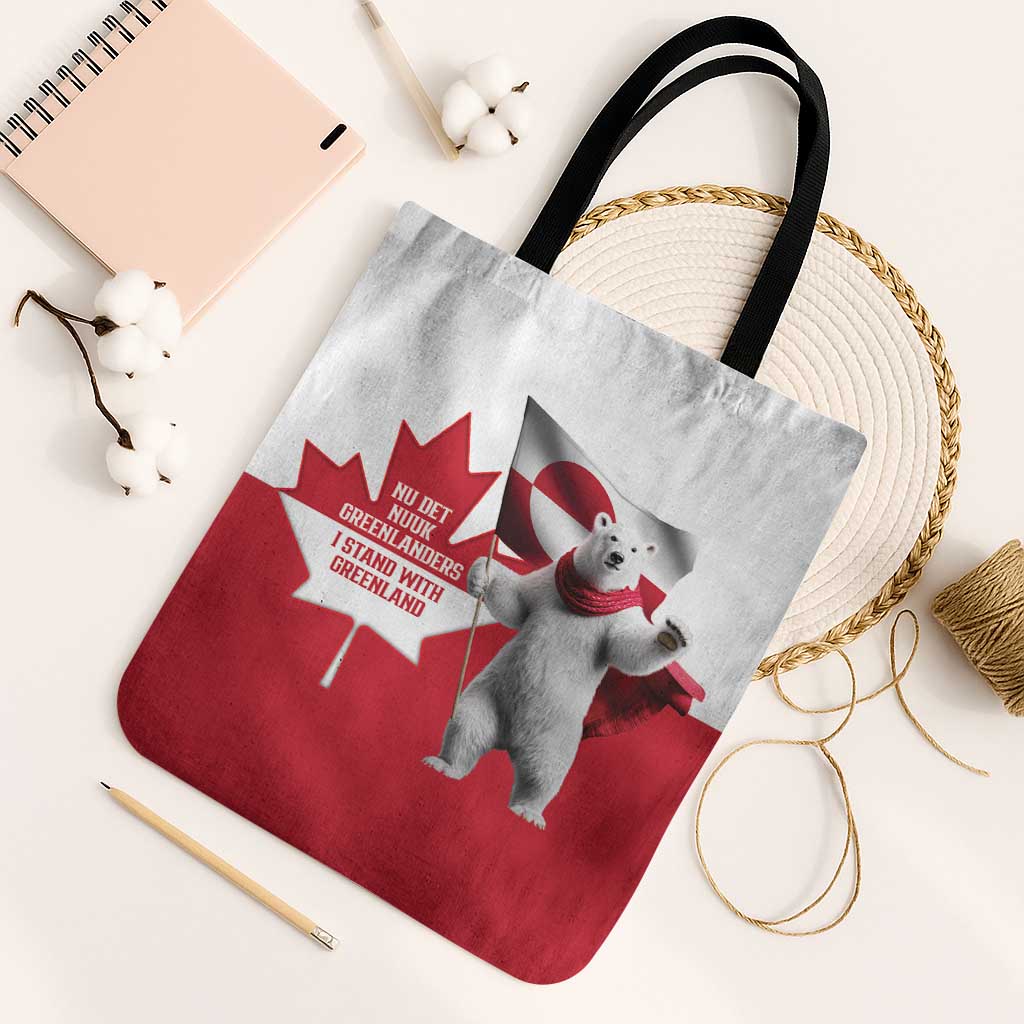 I Stand With Greenland Tote Bag Red and White Side by Side