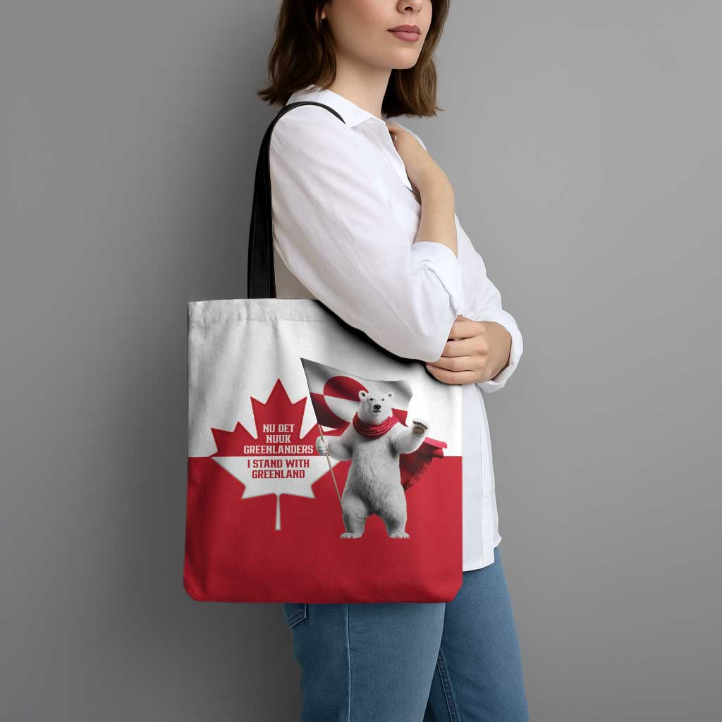I Stand With Greenland Tote Bag Red and White Side by Side