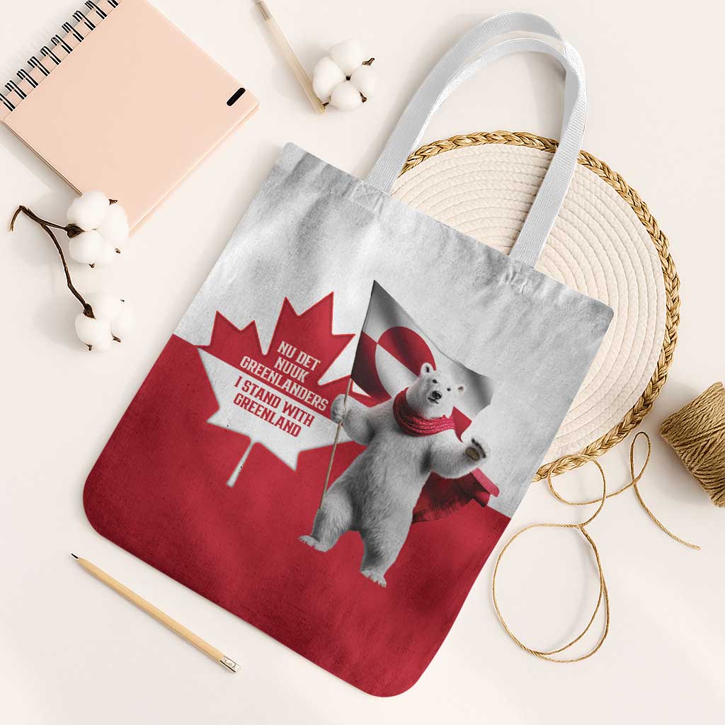 I Stand With Greenland Tote Bag Red and White Side by Side