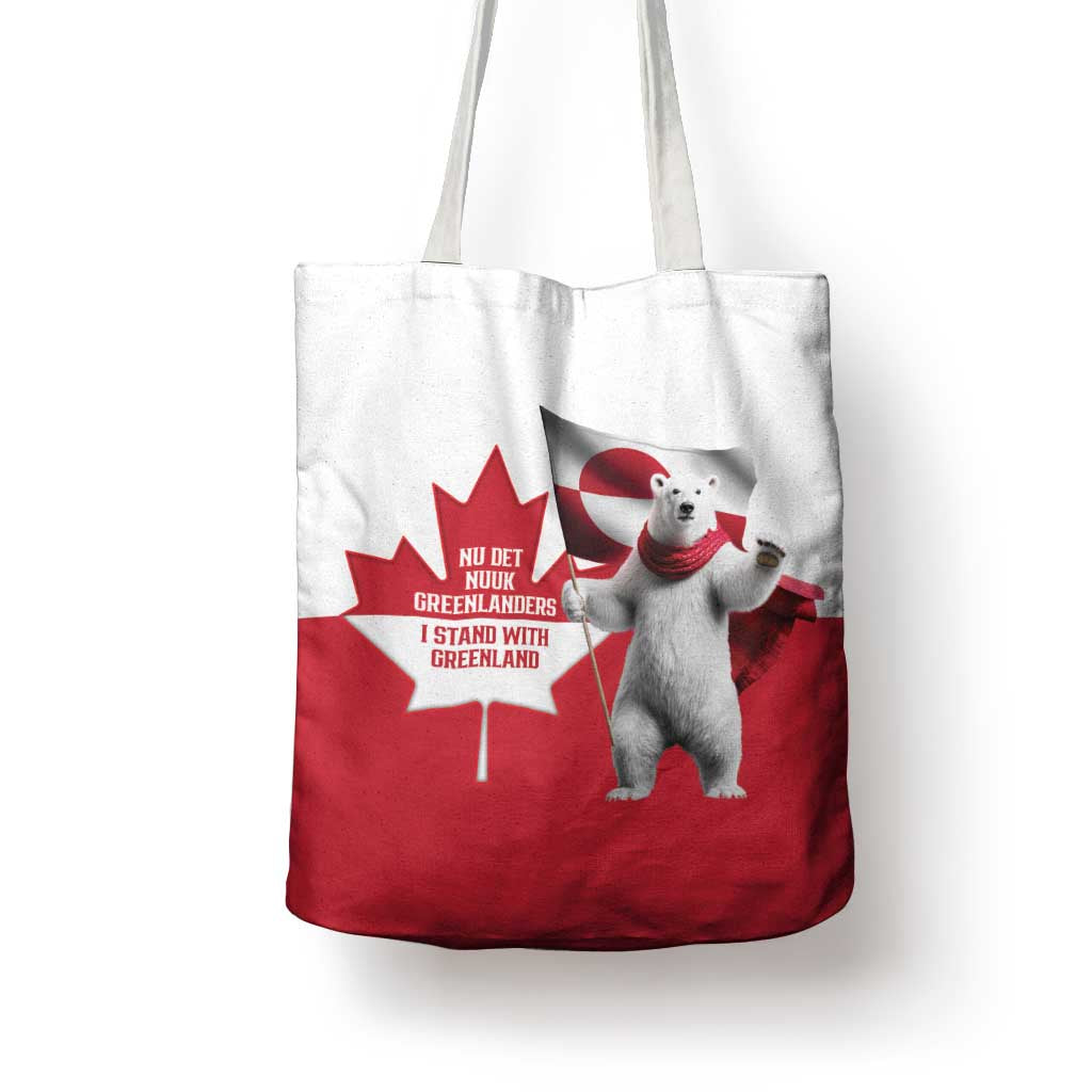 I Stand With Greenland Tote Bag Red and White Side by Side