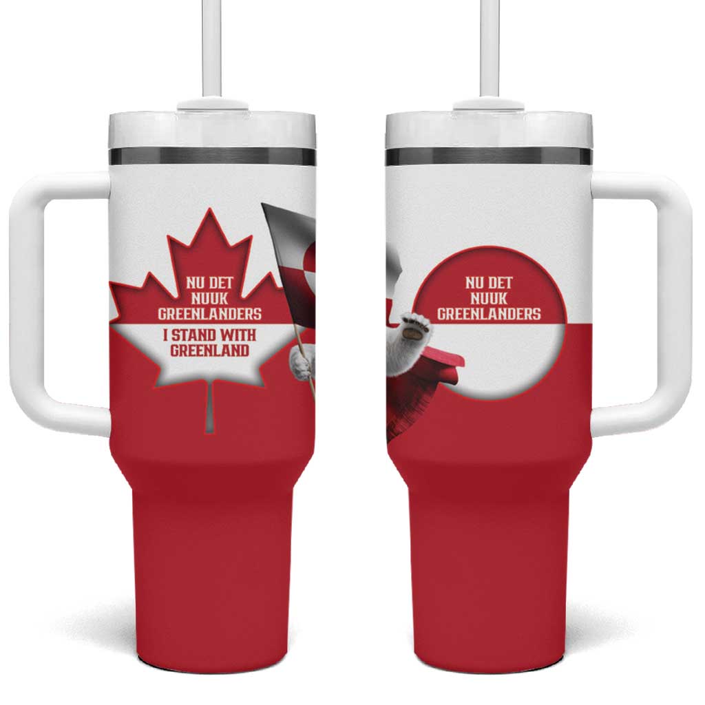 I Stand With Greenland Tumbler With Handle Red and White Side by Side