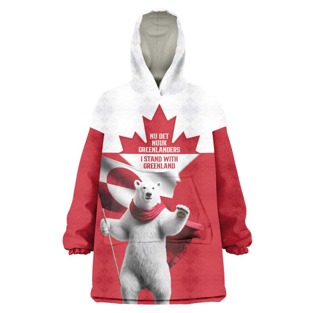 I Stand With Greenland Wearable Blanket Hoodie Red and White Side by Side