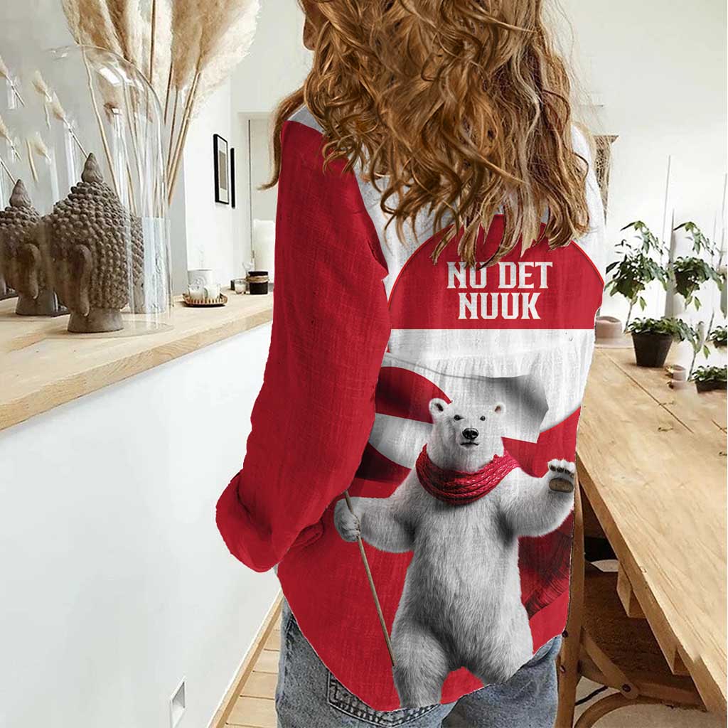 I Stand With Greenland Women Casual Shirt Red and White Side by Side