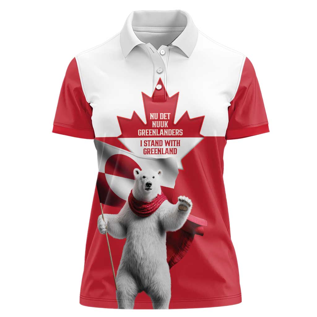 I Stand With Greenland Women Polo Shirt Red and White Side by Side