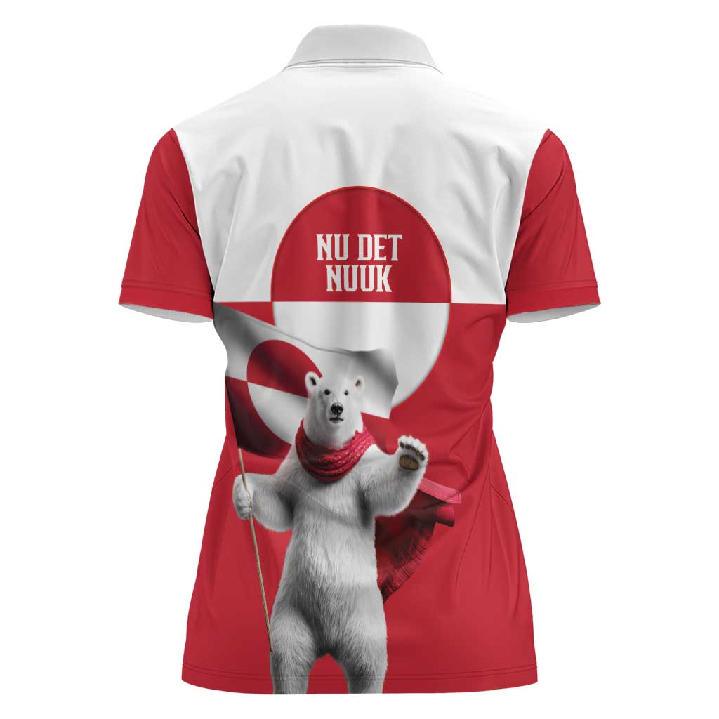I Stand With Greenland Women Polo Shirt Red and White Side by Side