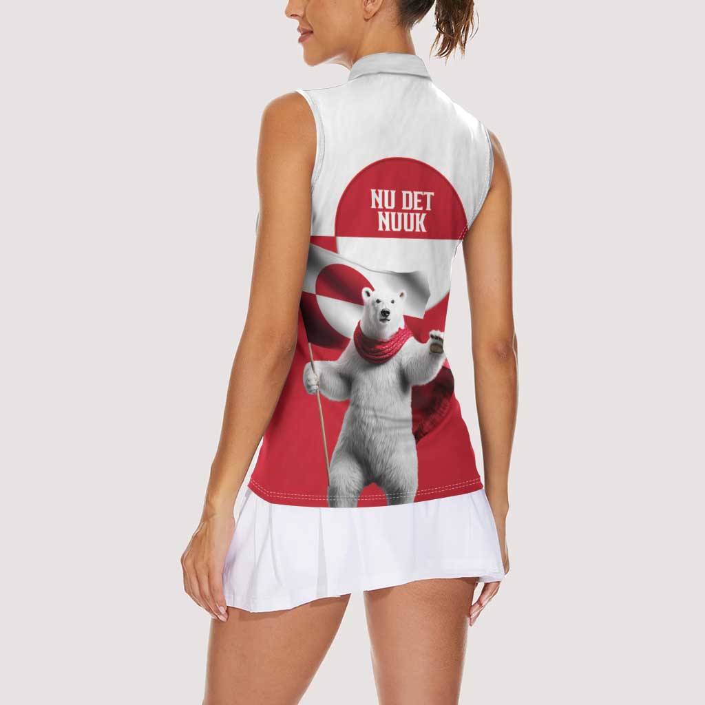 I Stand With Greenland Women Sleeveless Polo Shirt Red and White Side by Side