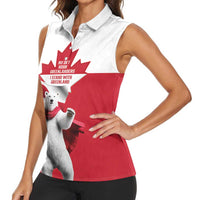 I Stand With Greenland Women Sleeveless Polo Shirt Red and White Side by Side
