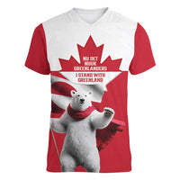 I Stand With Greenland Women V-Neck T-Shirt Red and White Side by Side