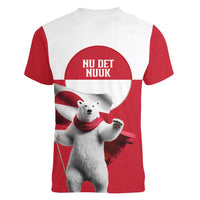 I Stand With Greenland Women V-Neck T-Shirt Red and White Side by Side
