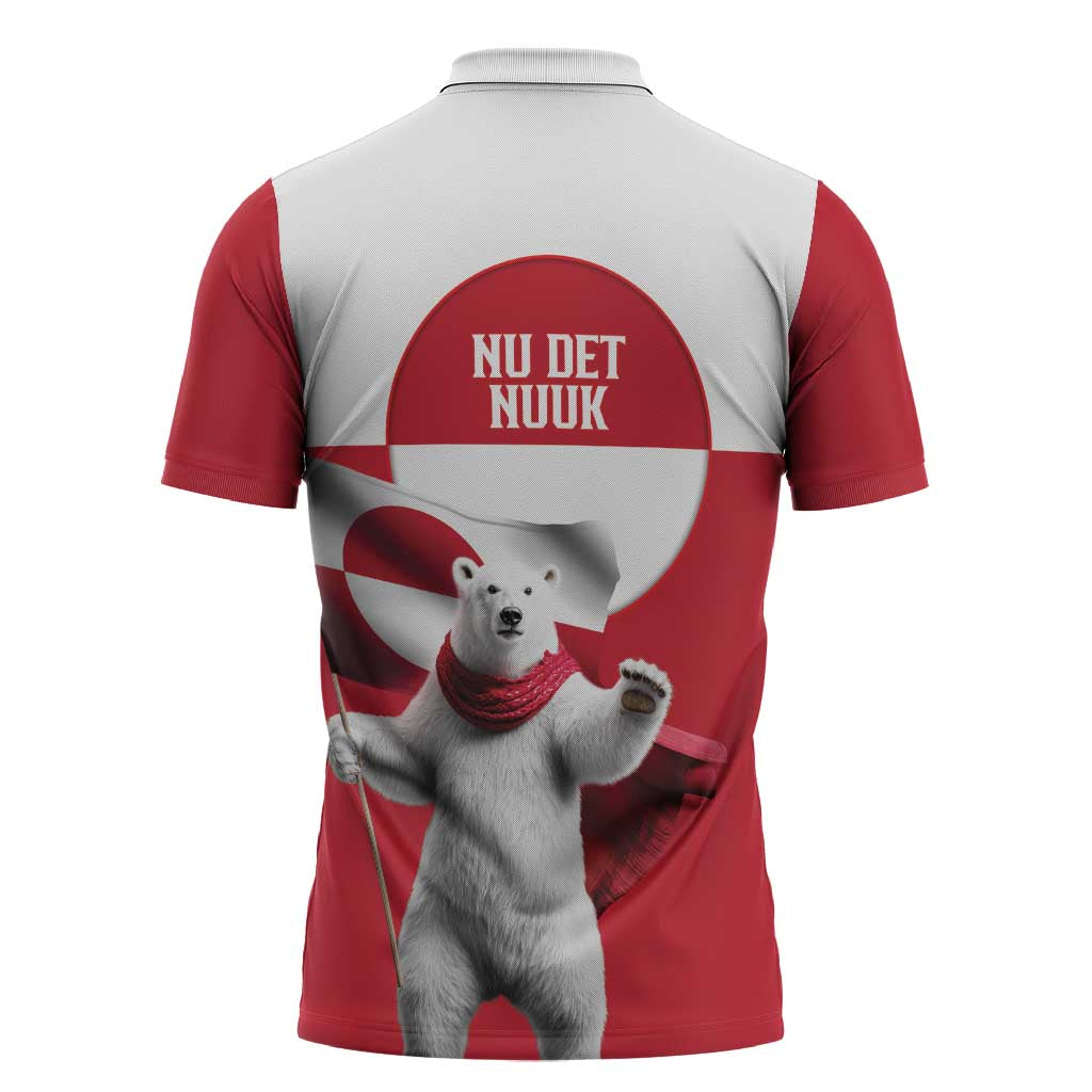 I Stand With Greenland Zipper Polo Shirt Red and White Side by Side