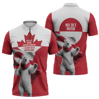 I Stand With Greenland Zipper Polo Shirt Red and White Side by Side