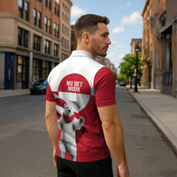 I Stand With Greenland Zipper Polo Shirt Red and White Side by Side