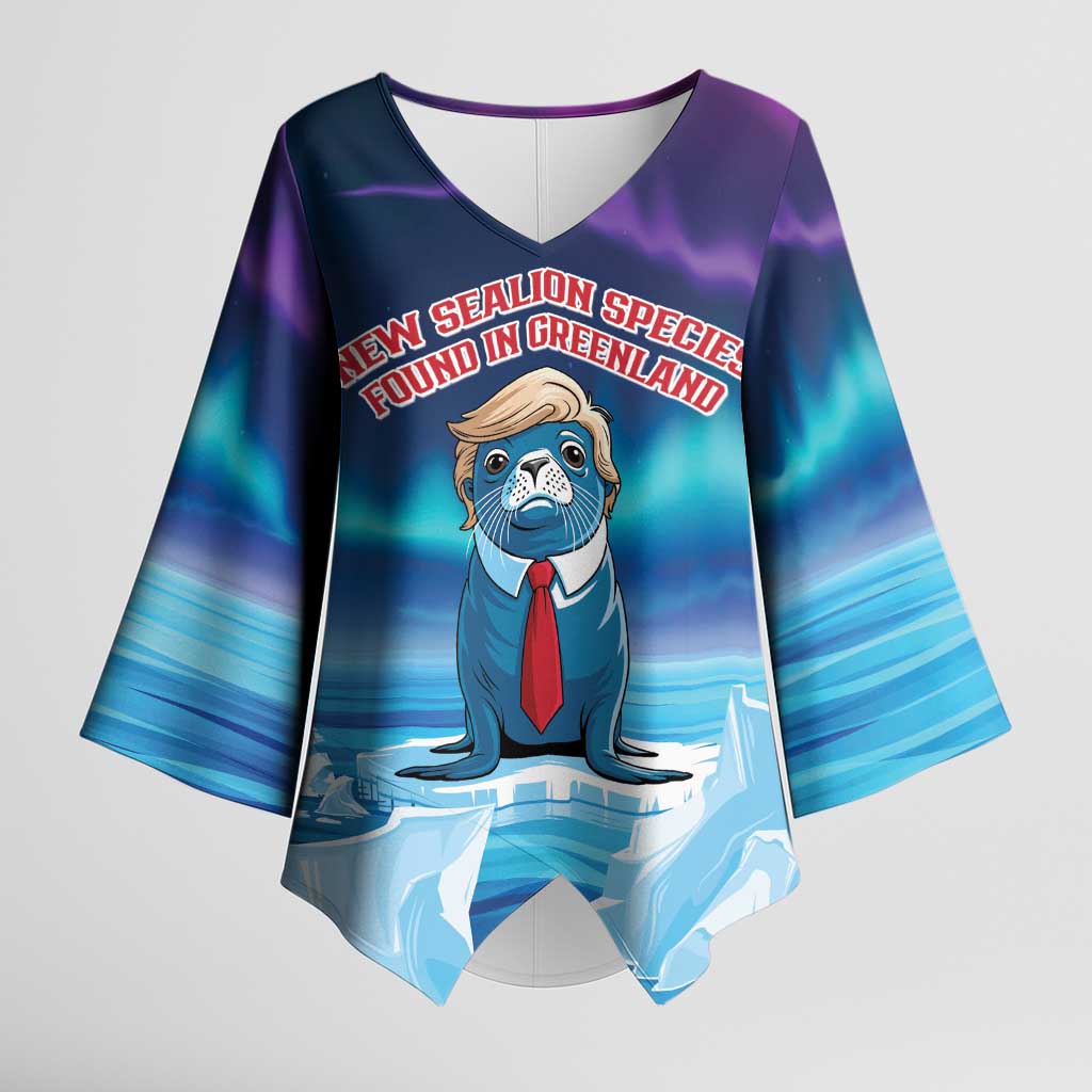 Personalized I Stand With Greenland Kimono Sleeve Blouse Funny Sealion Founding