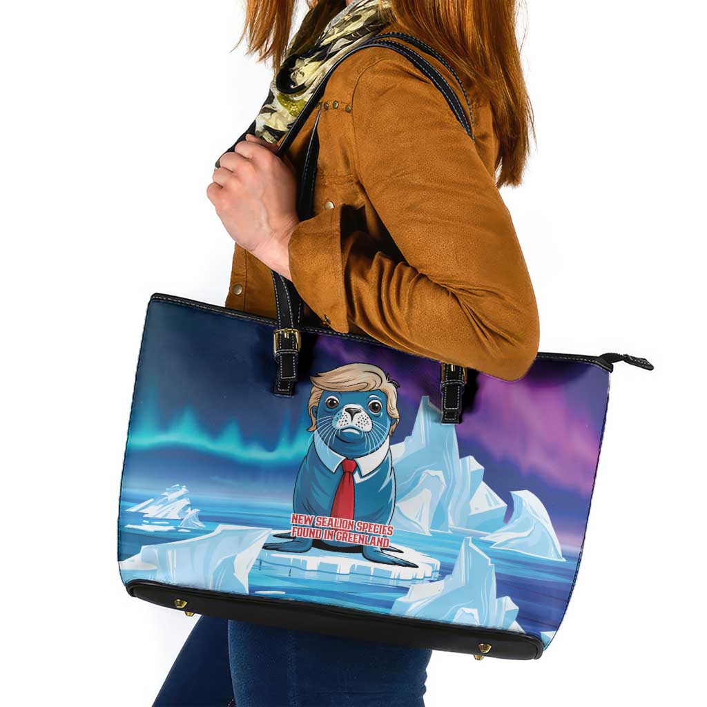 I Stand With Greenland Leather Tote Bag Funny Sealion Founding