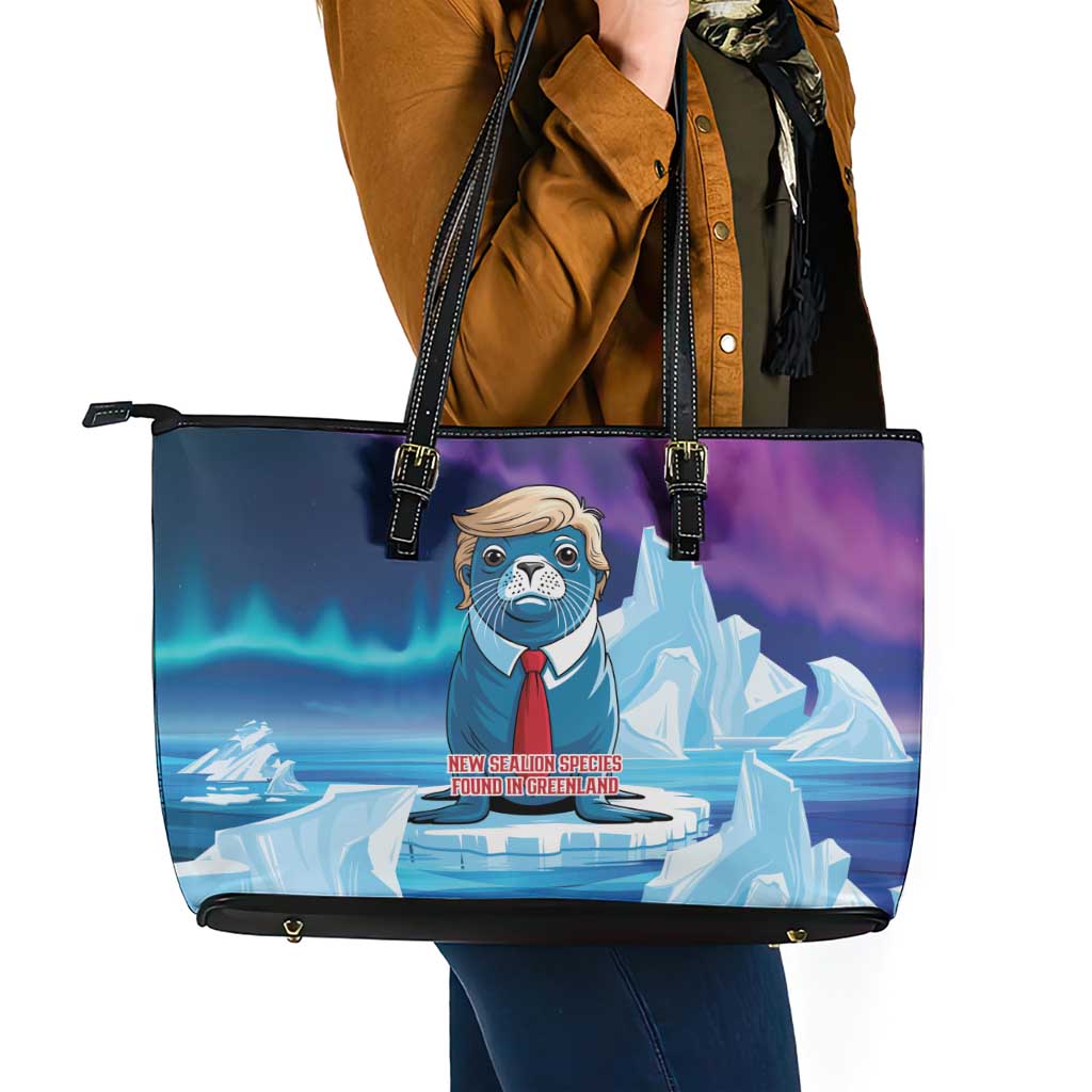 I Stand With Greenland Leather Tote Bag Funny Sealion Founding