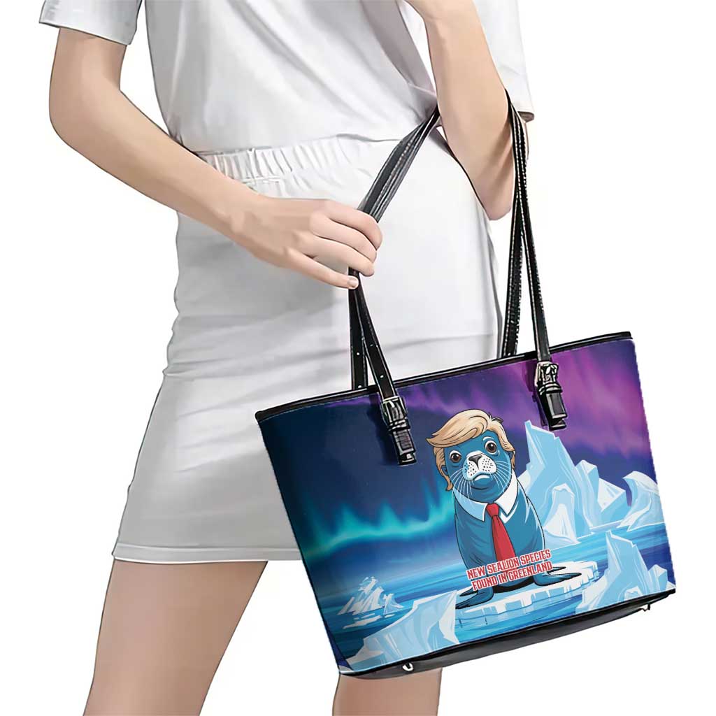 I Stand With Greenland Leather Tote Bag Funny Sealion Founding