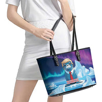 I Stand With Greenland Leather Tote Bag Funny Sealion Founding