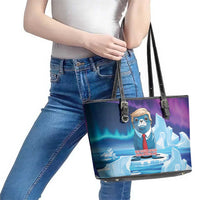 I Stand With Greenland Leather Tote Bag Funny Sealion Founding