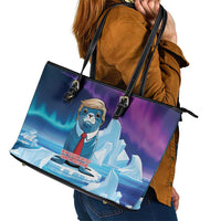 I Stand With Greenland Leather Tote Bag Funny Sealion Founding