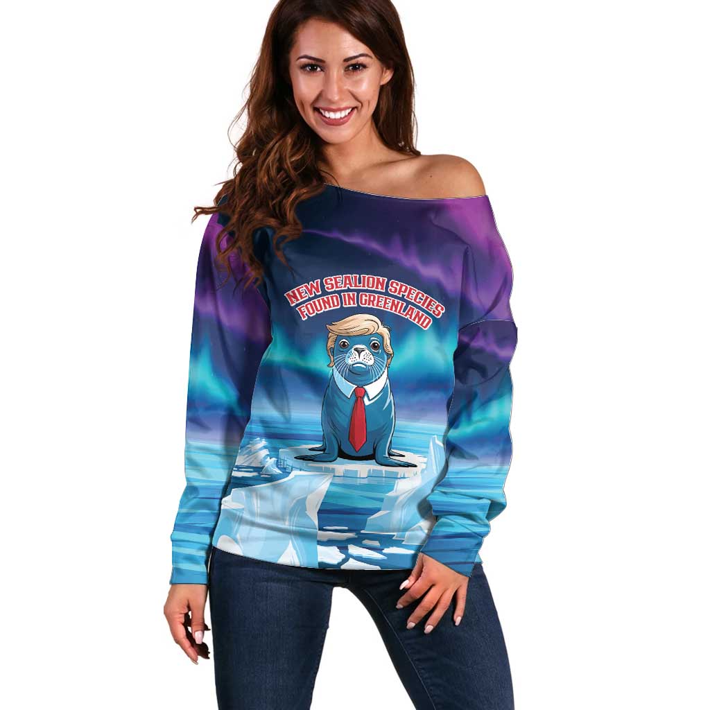 Personalized I Stand With Greenland Off Shoulder Sweater Funny Sealion Founding