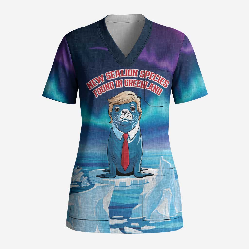 Personalized I Stand With Greenland Scrub Top Funny Sealion Founding