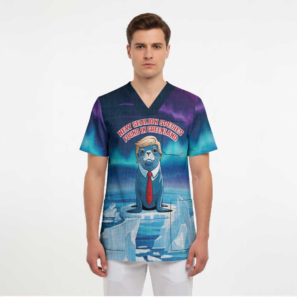 Personalized I Stand With Greenland Scrub Top Funny Sealion Founding