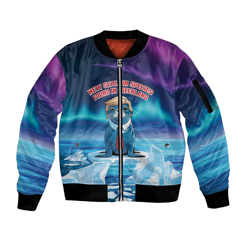 Personalized I Stand With Greenland Sleeve Zip Bomber Jacket Funny Sealion Founding