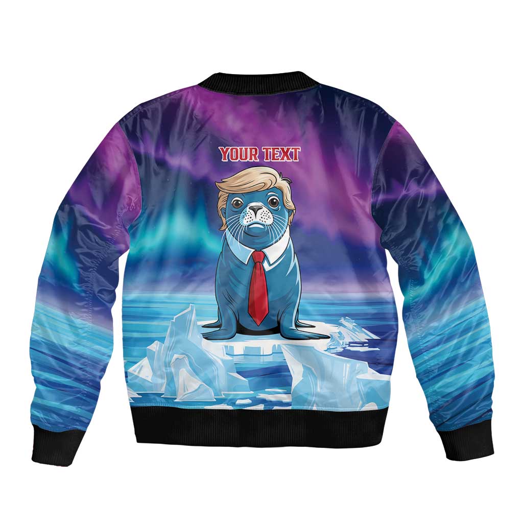 Personalized I Stand With Greenland Sleeve Zip Bomber Jacket Funny Sealion Founding