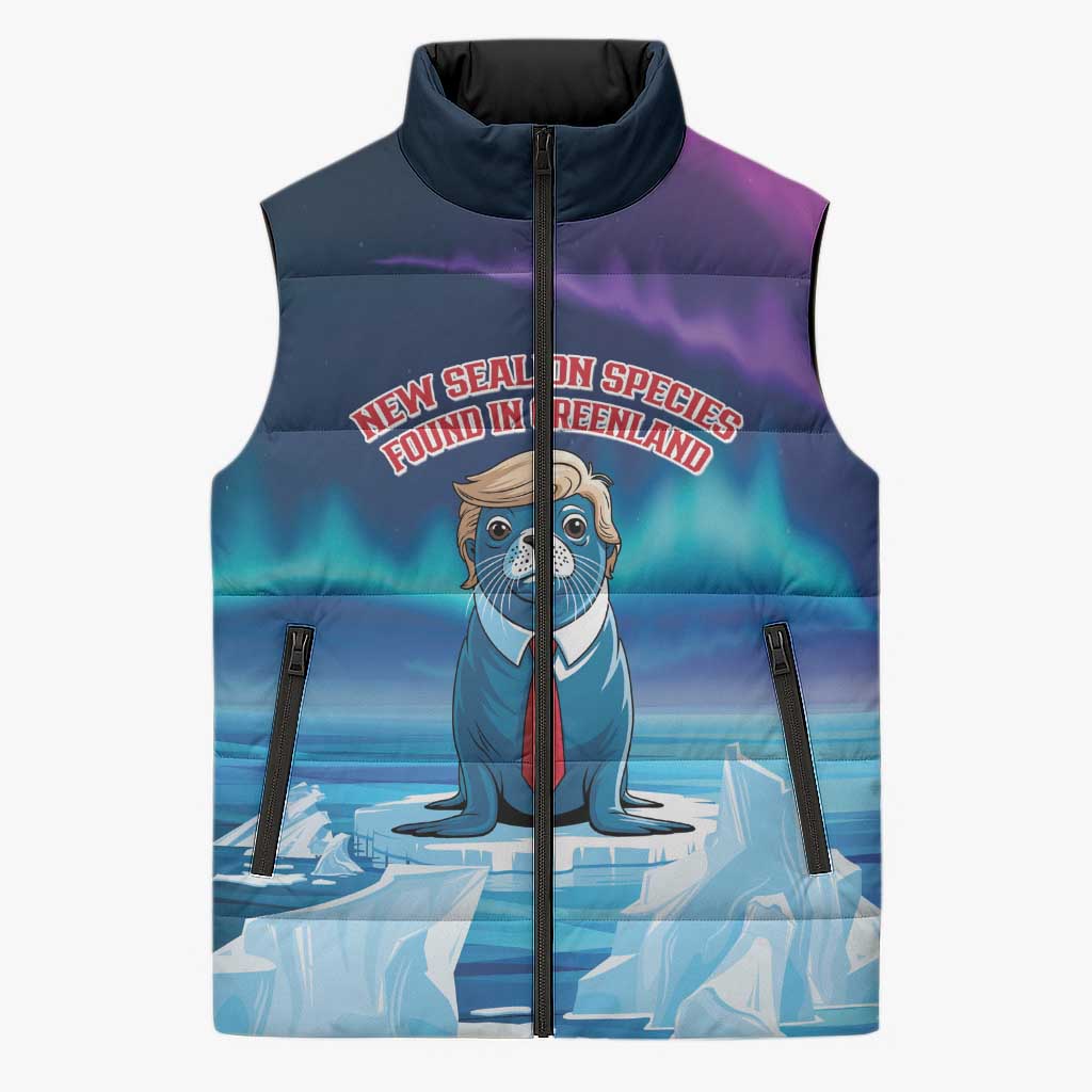 Personalized I Stand With Greenland Sleeveless Puffer Jacket Funny Sealion Founding