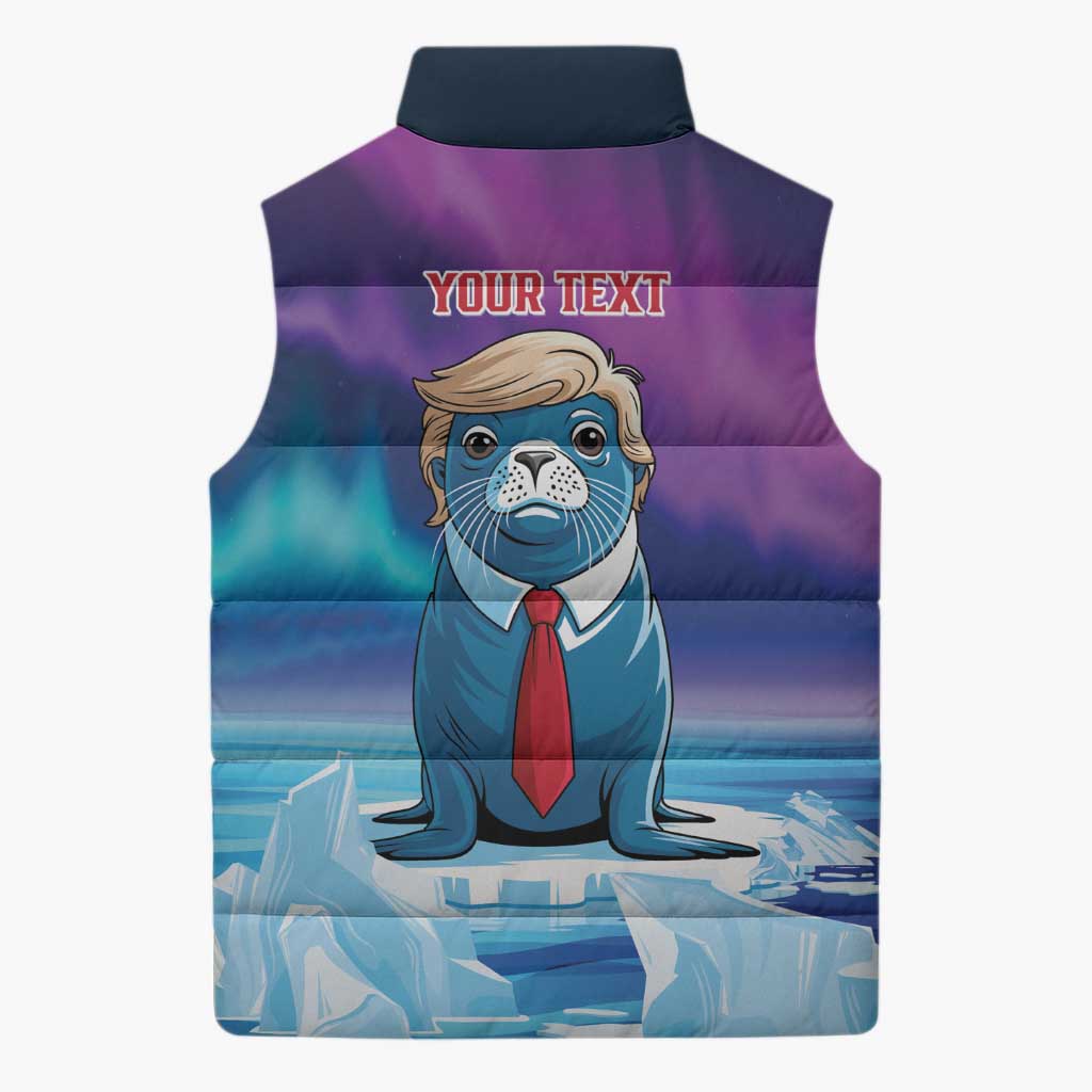 Personalized I Stand With Greenland Sleeveless Puffer Jacket Funny Sealion Founding