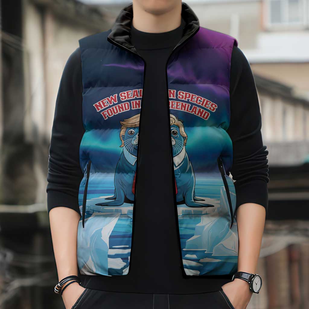 Personalized I Stand With Greenland Sleeveless Puffer Jacket Funny Sealion Founding