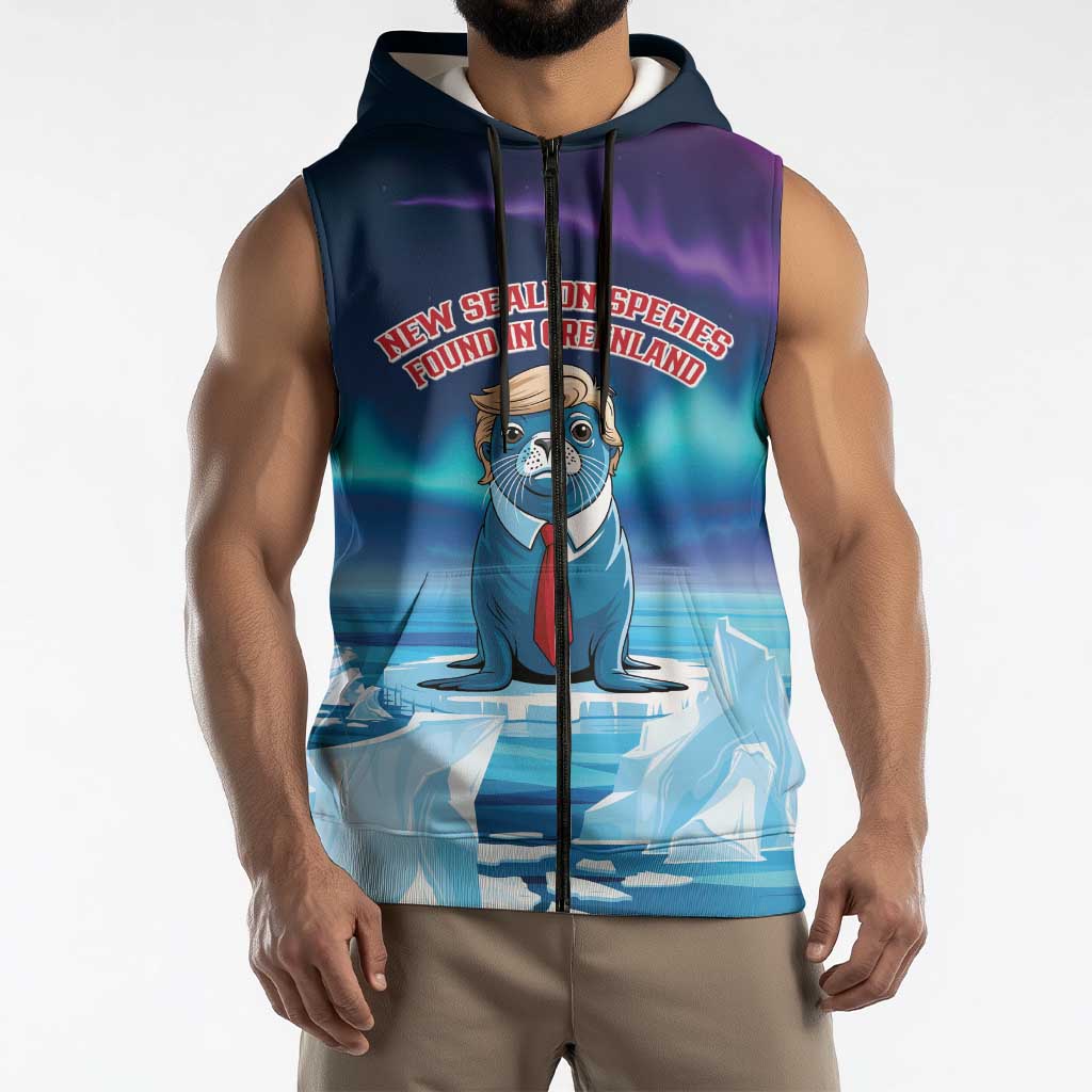 Personalized I Stand With Greenland Sleeveless Zip Hoodie Funny Sealion Founding