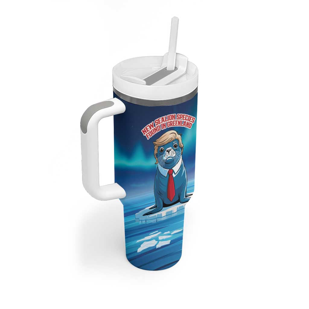 Personalized I Stand With Greenland Tumbler With Handle Funny Sealion Founding
