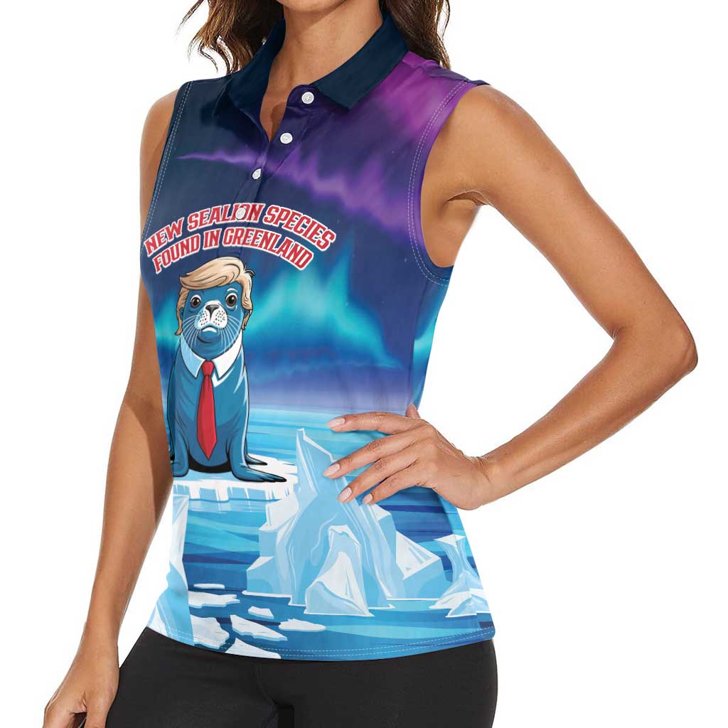 Personalized I Stand With Greenland Women Sleeveless Polo Shirt Funny Sealion Founding