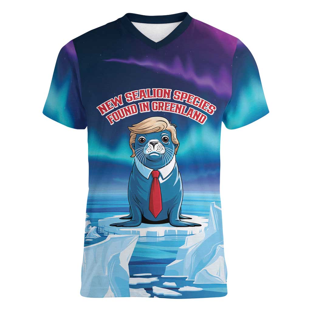 Personalized I Stand With Greenland Women V-Neck T-Shirt Funny Sealion Founding