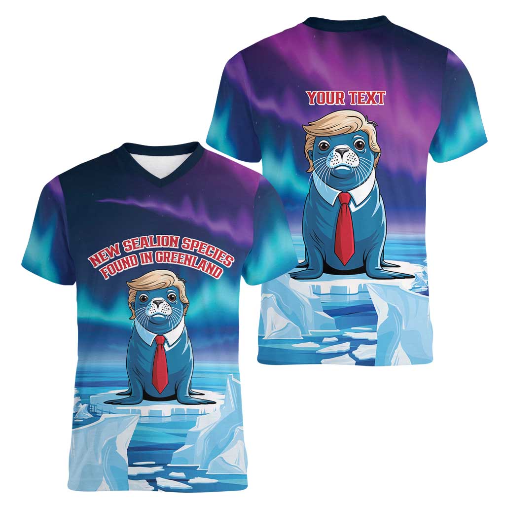 Personalized I Stand With Greenland Women V-Neck T-Shirt Funny Sealion Founding