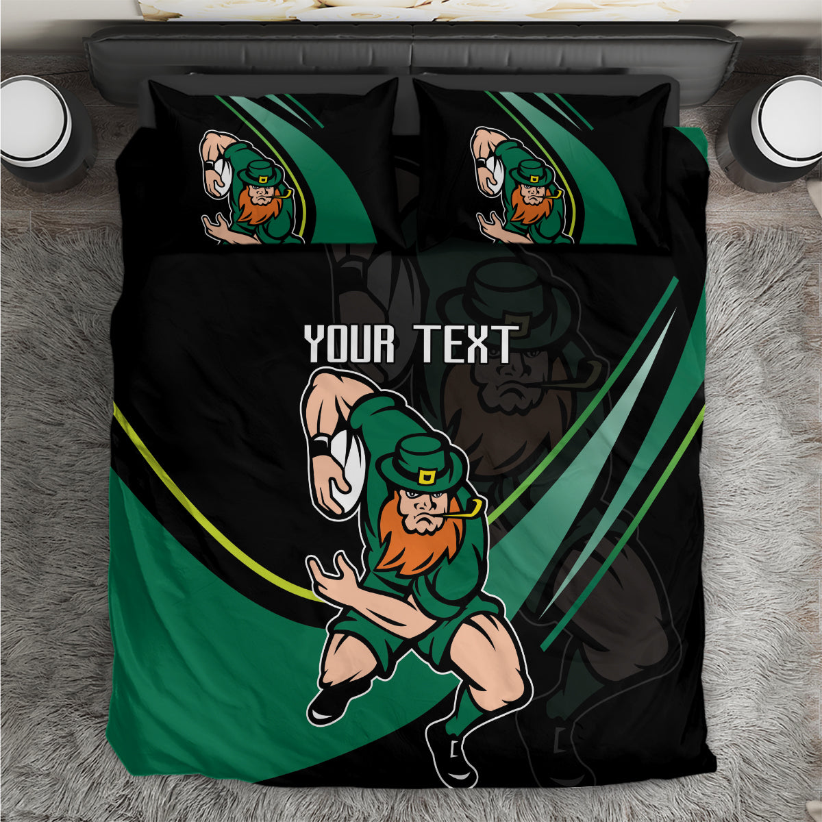 Custom Ireland Rugby Bedding Set Irish Shamrocks Warriors Sporty Style