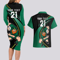 Custom Ireland Rugby Couples Matching Long Sleeve Bodycon Dress and Hawaiian Shirt Irish Shamrocks Warriors Sporty Style LT9 - Wonder Print Shop