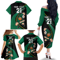 Custom Ireland Rugby Family Matching Off Shoulder Long Sleeve Dress and Hawaiian Shirt Irish Shamrocks Warriors Sporty Style - Wonder Print Shop