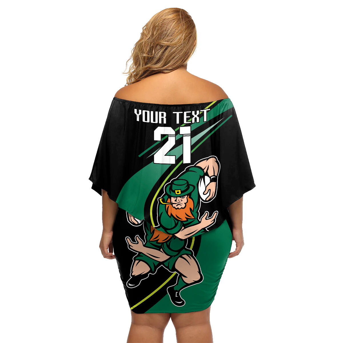 Custom Ireland Rugby Family Matching Off Shoulder Short Dress and Hawaiian Shirt Irish Shamrocks Warriors Sporty Style LT9 - Wonder Print Shop