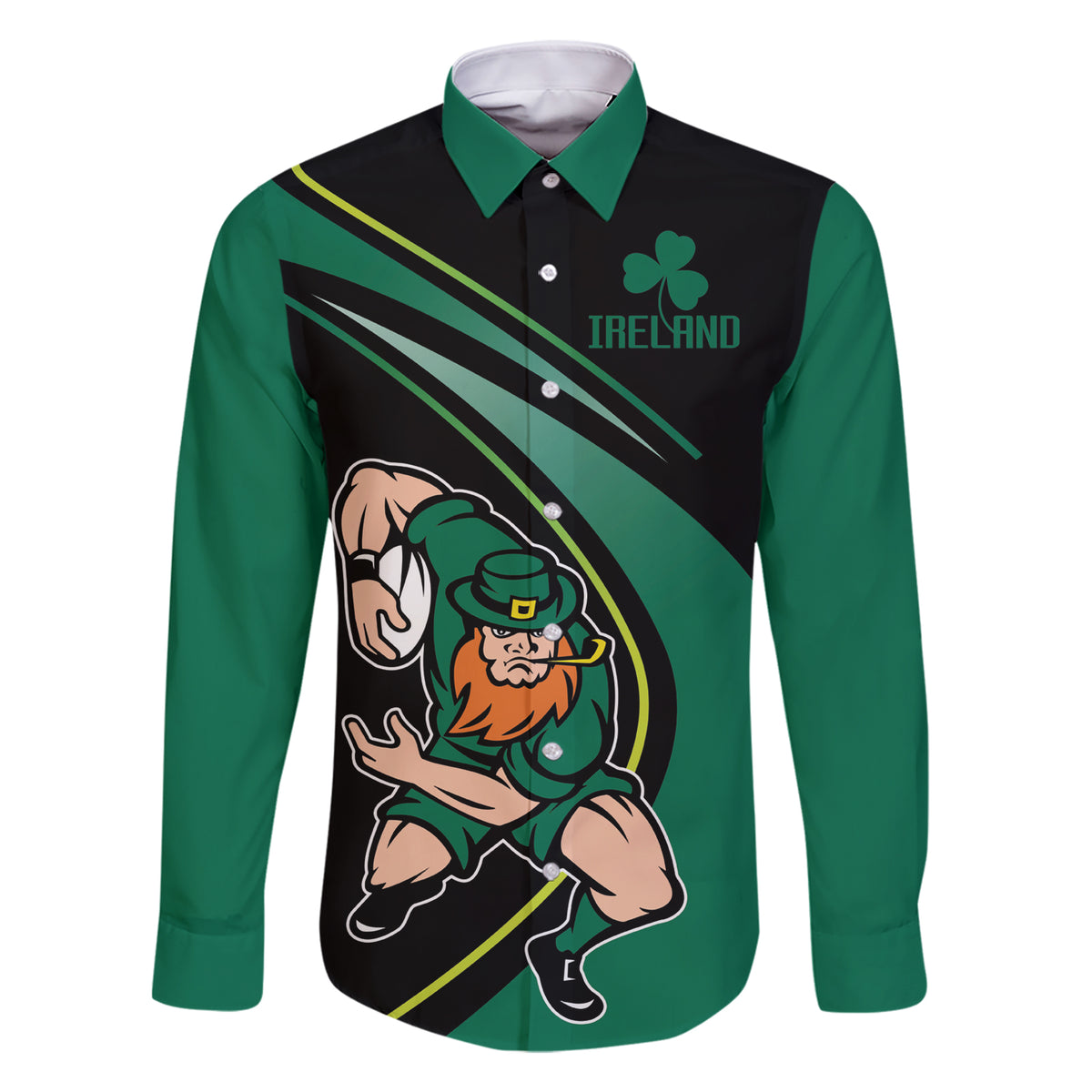 Custom Ireland Rugby Family Matching Short Sleeve Bodycon Dress and Hawaiian Shirt Irish Shamrocks Warriors Sporty Style - Wonder Print Shop