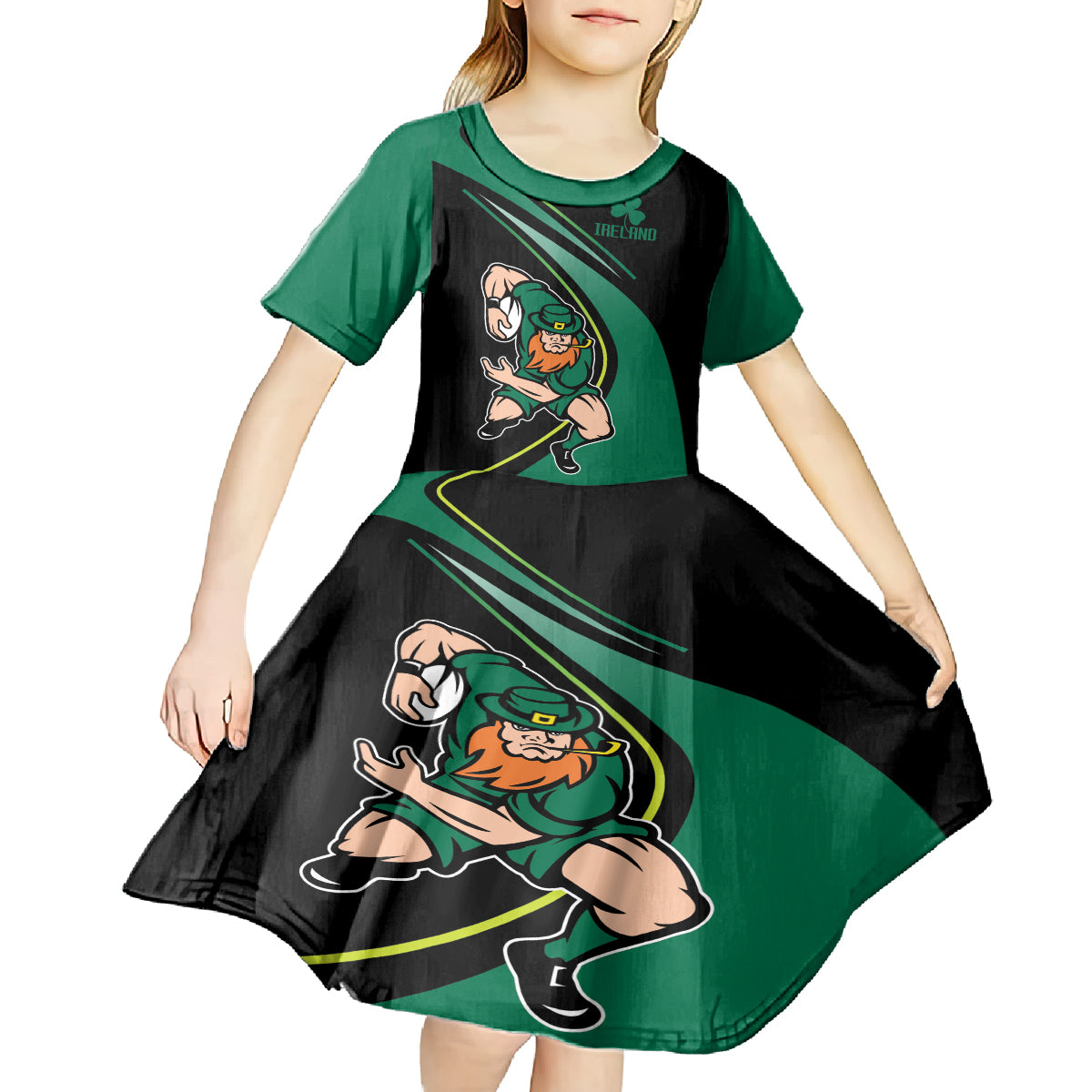 Custom Ireland Rugby Kid Short Sleeve Dress Irish Shamrocks Warriors Sporty Style - Wonder Print Shop